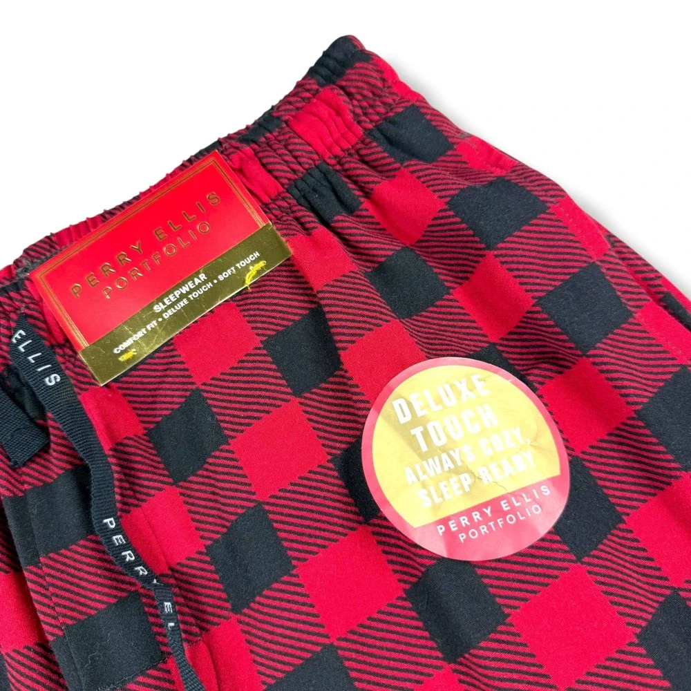 NWT Perry Ellis Portfolio Pajama Pants Mens Size Small S Buffalo Plaid Red Black